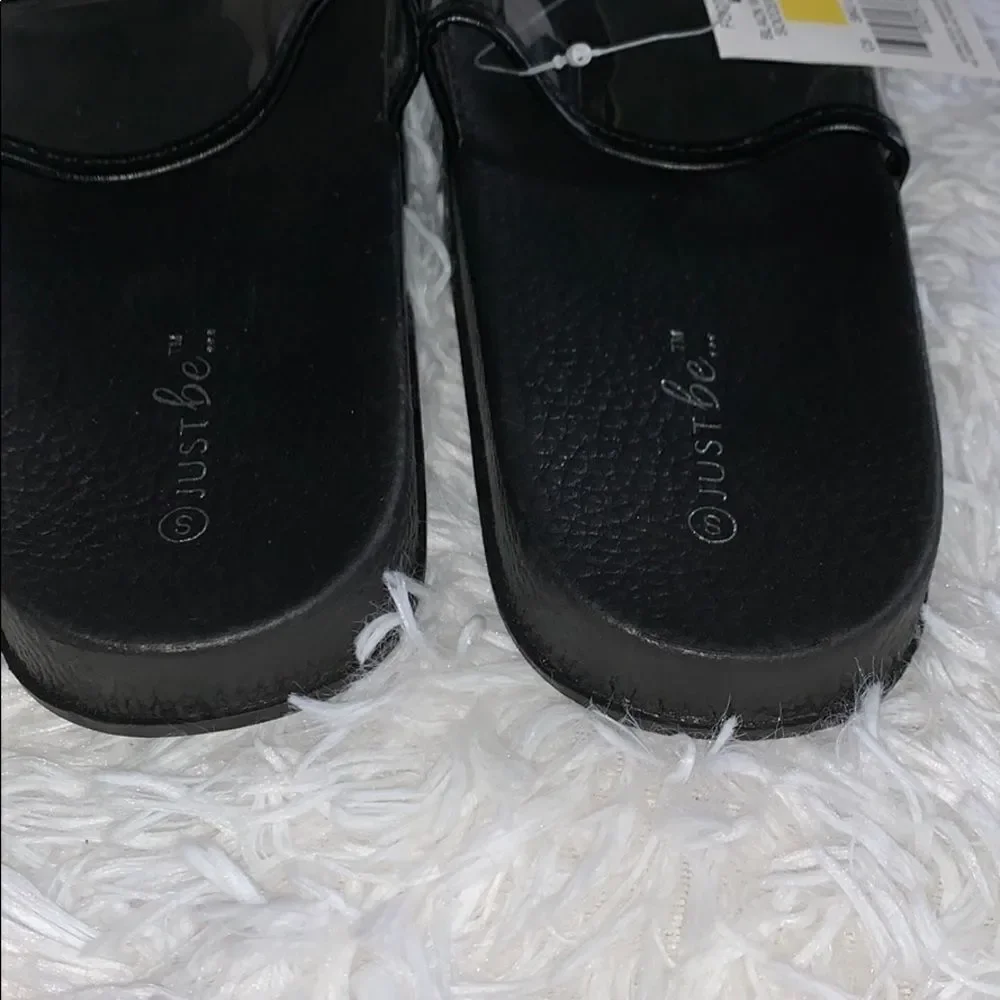 JUST BE Girl’s Black Clear Wide Strap Waterproof Casual Slide Sandals Small 5/6
